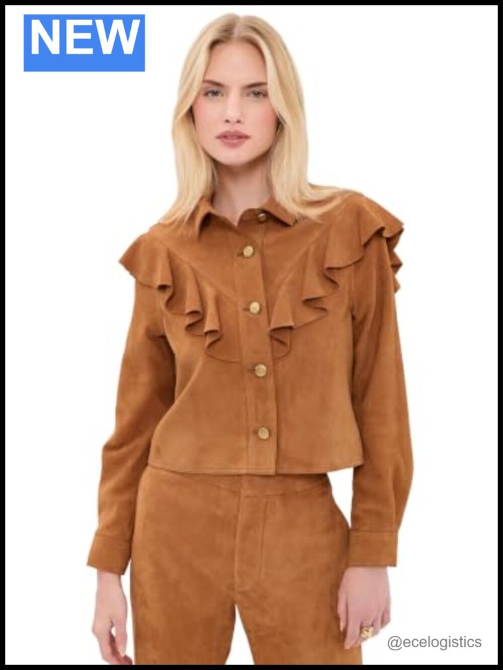 Ulla Johnson Matilde Suede Ruffle Jacket Cognac